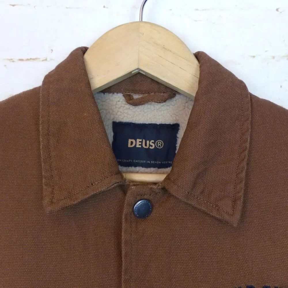Deus Ex Machina Jacket Mens XS Brown Latham Canvas Coach Sherpa Lined Motorcycle